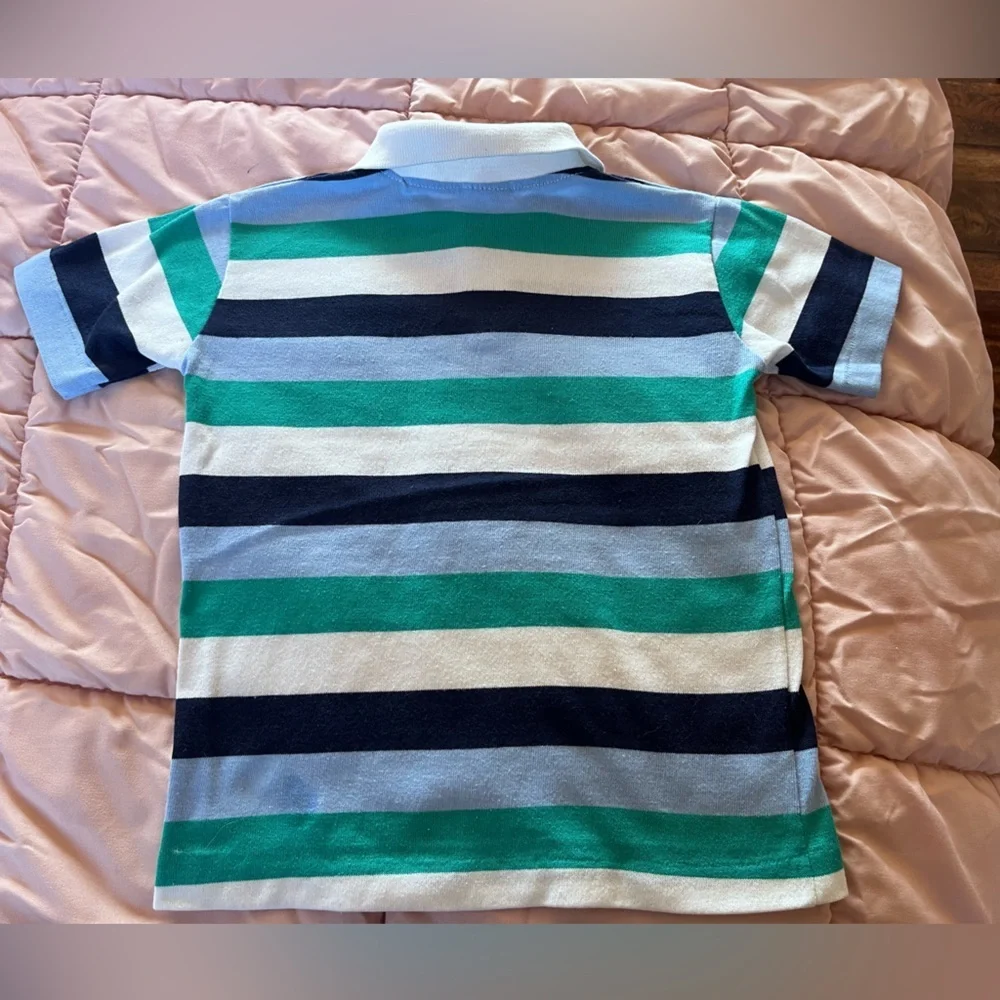 Vintage Healthtex Striped Polo Shirt - Blue, Green, White
